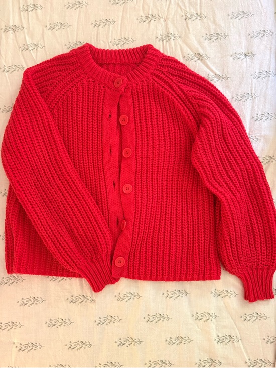 Sweaters - Red Chunky Knit Button-Up Women's Sweater